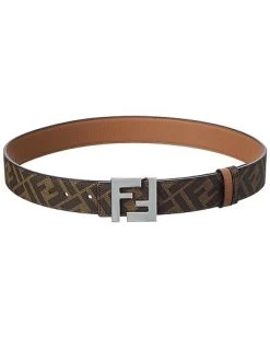 FENDI FF Buckle Reversible Coated Canvas & Leather Belt Men