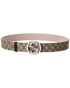 Gucci Interlocking G GG Supreme Canvas & Leather Belt Men