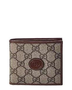 Gucci Interlocking G GG Supreme Canvas & Leather Bifold Wallet Men