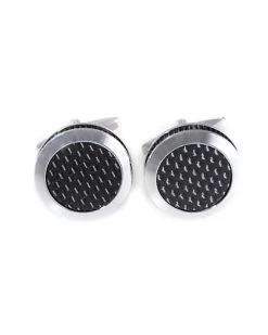 Rhodium Plated And Carbon Fiber Round Cufflinks Men