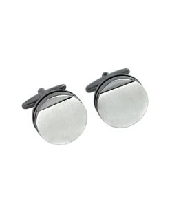 Rhodium Plated Gunmetal Round Cufflinks Men